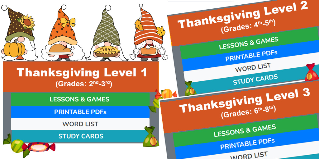 Thanksgiving Day Word Lists