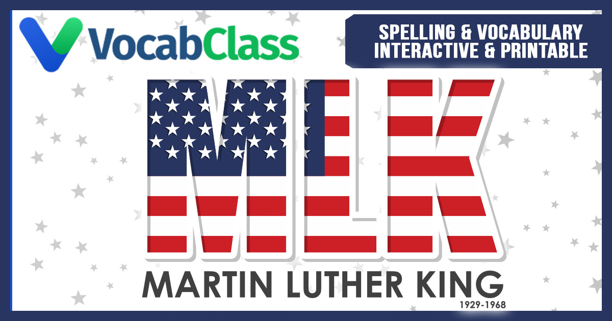 Martin Luther King Day word lists
